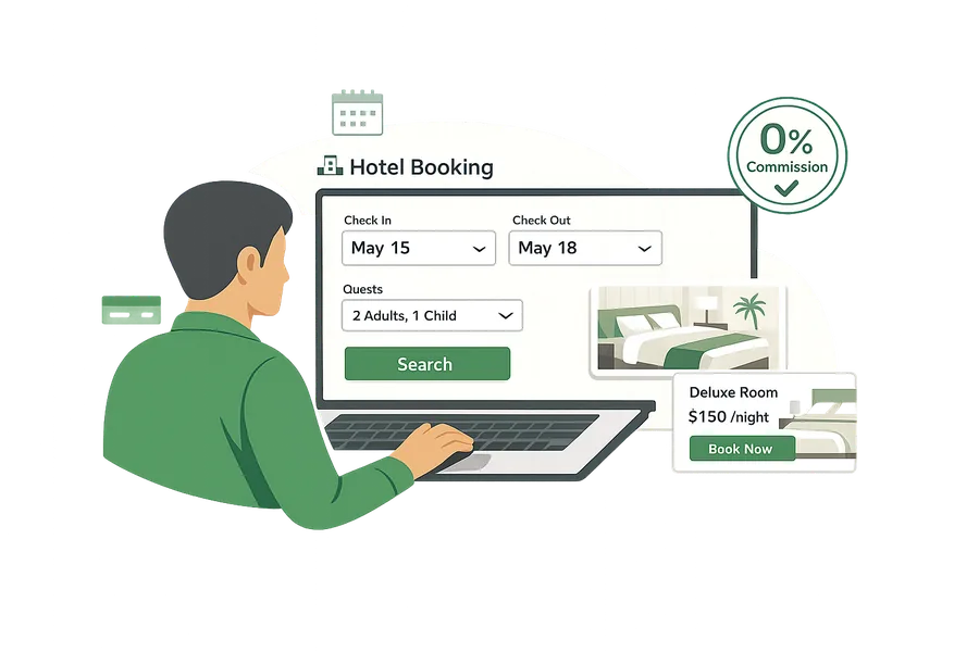Moteur de réservation LodgeHog — recherche de chambres, calendrier de disponibilité et paiement direct